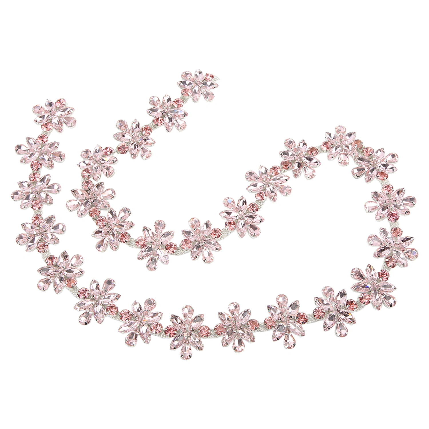 Rhinestone Chain 1 Yard 3.5cm Wide Colours Flower Type Glossy Exquisite Rhinestone Applique for Wedding PartyPink