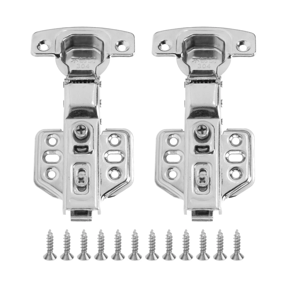 2Pcs Cabinet Hinges Stainless Steel 2.0mm Thick Thicken Base Electroplating Bright Wardrobe Hinge for Kitchen BathroomMiddle Bend