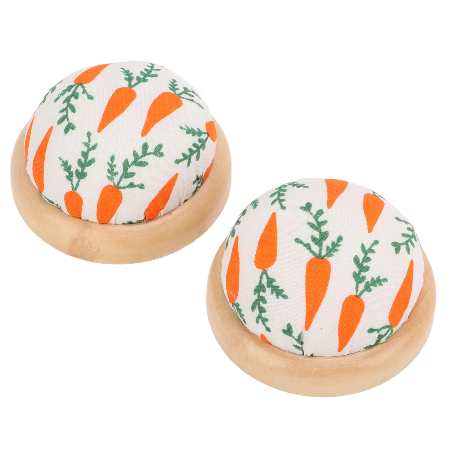 2Pcs Sewing Pin Cushion Wooden Base Hands Free Portable Lightweight Cute Pattern Design Pin Cushion