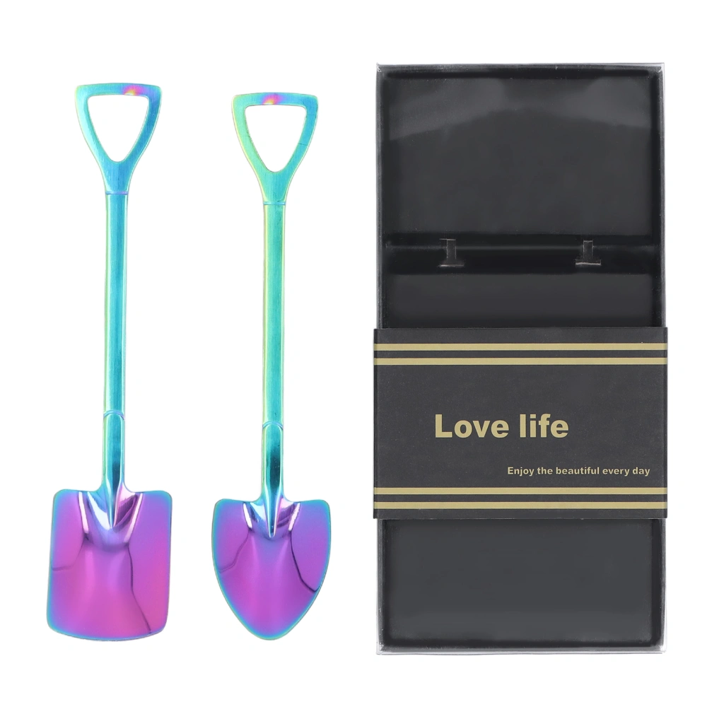 2Pcs Shovel Spoons Stainless Steel Sturdy Durable Anticorrosion Glossy Ergonomic Design Widely Used Dessert SpoonsColorful