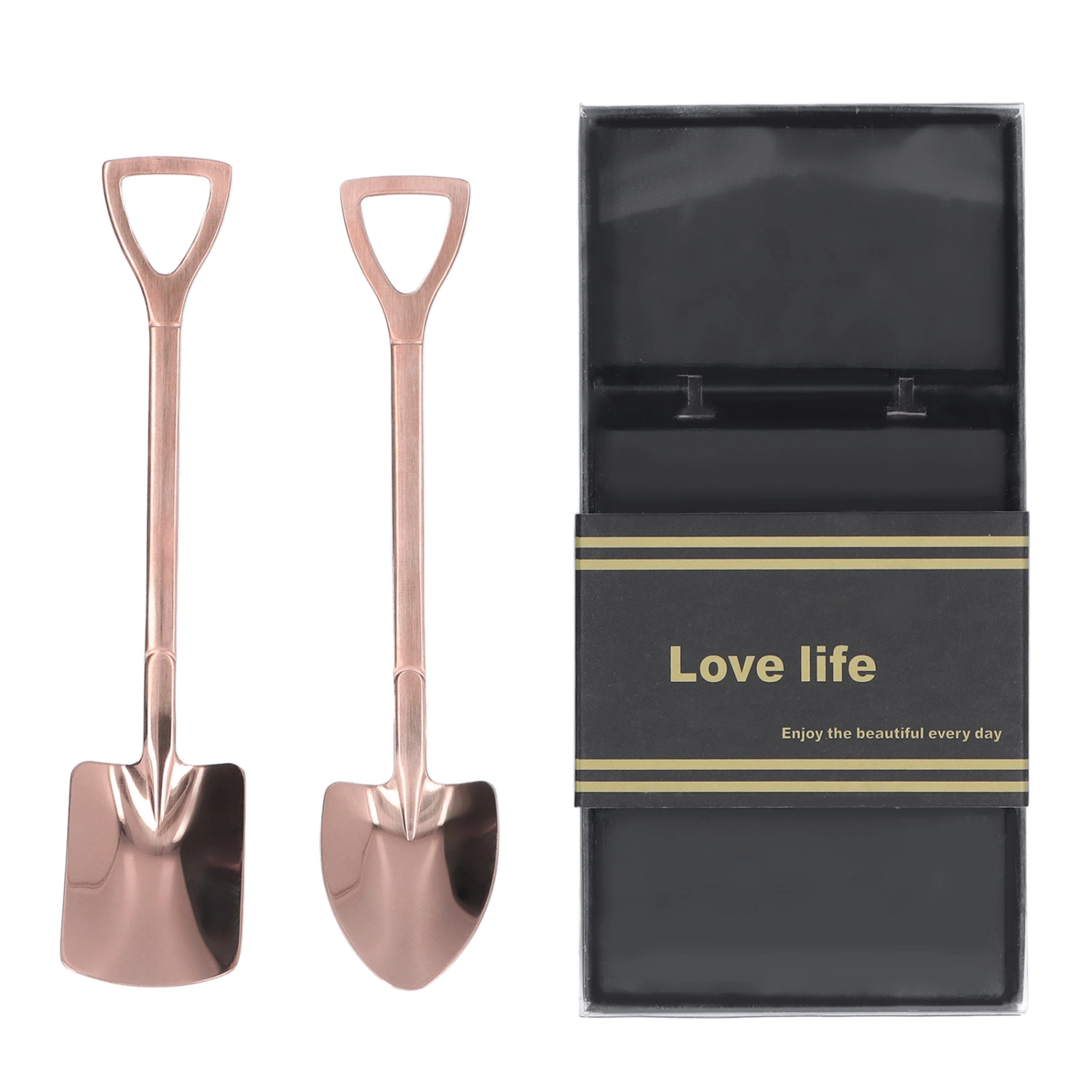 2Pcs Shovel Spoons Stainless Steel Sturdy Durable Anticorrosion Glossy Ergonomic Design Widely Used Dessert SpoonsRose Gold