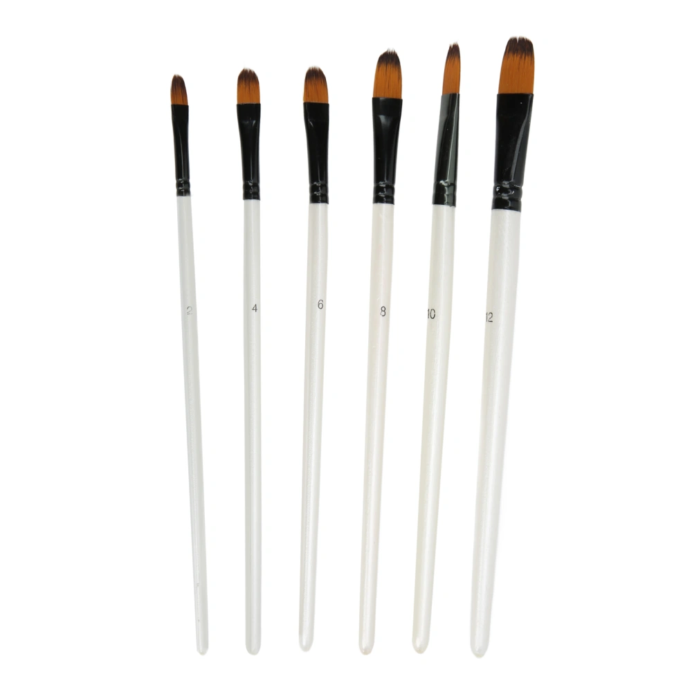 6Pcs Paint Brush Set 6 Sizes Hand Made Soft Bristles Two Colors Nylon White Oil Paint Brush Set for Gouache WatercolorFlat Head Brush