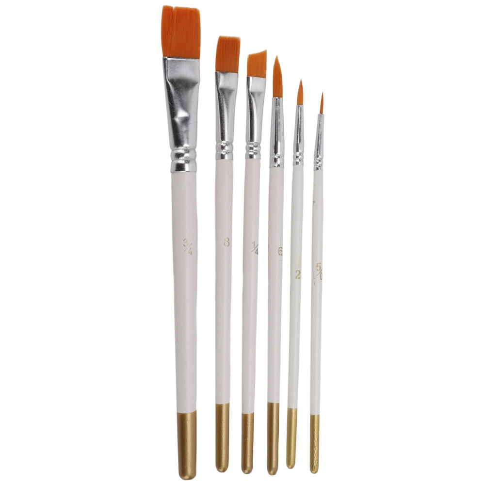 6 Pcs Paint Brush Multipurpose Mini Nylon White Rod Oil Painting Round Tips Flat Tips Watercolor Brush Set