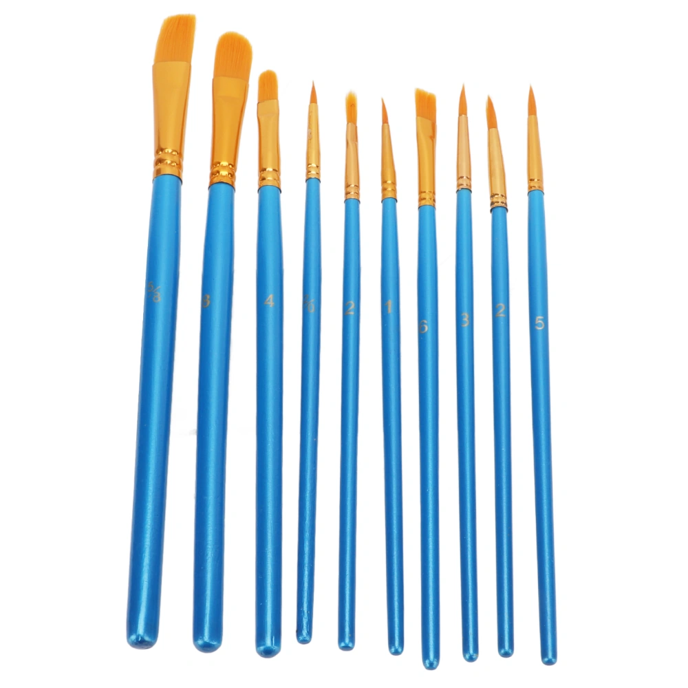 10 Pcs Paint Brush Pearlescent Blue Nylon Art Painting Oil Painting Watercolor Brush Set