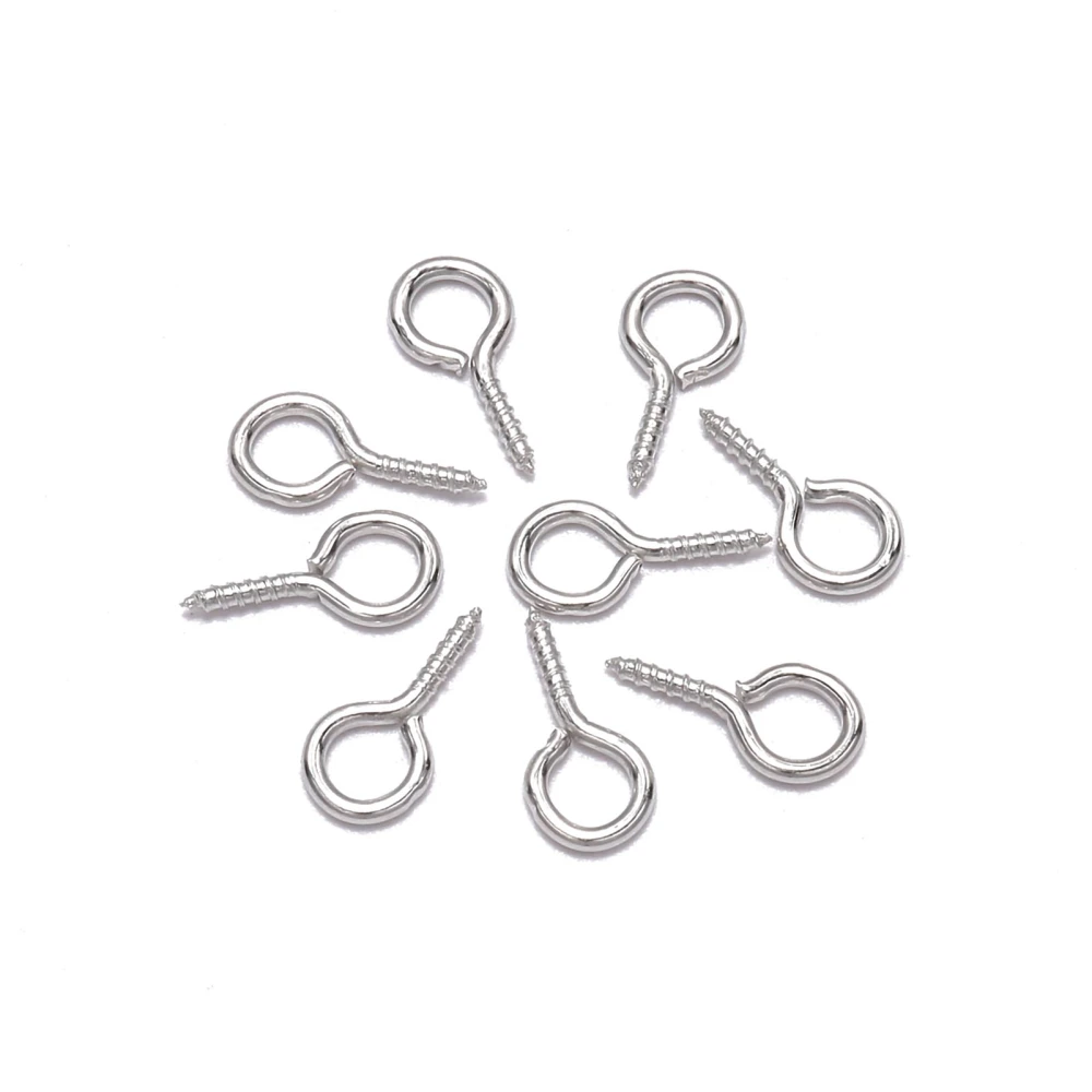 200Pcs Eye Hooks Screw 5x10mm Premium Metal Hand Polished Sturdy Durable Pure Lustre Eye HooksRhodium Color