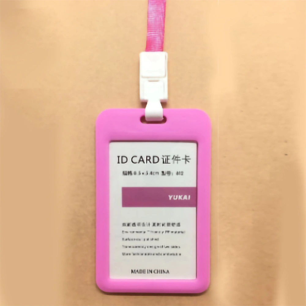 Employee Job Badge Double Sided Transparent Employee Work Card Student Card Badge Holder with LanyardPink