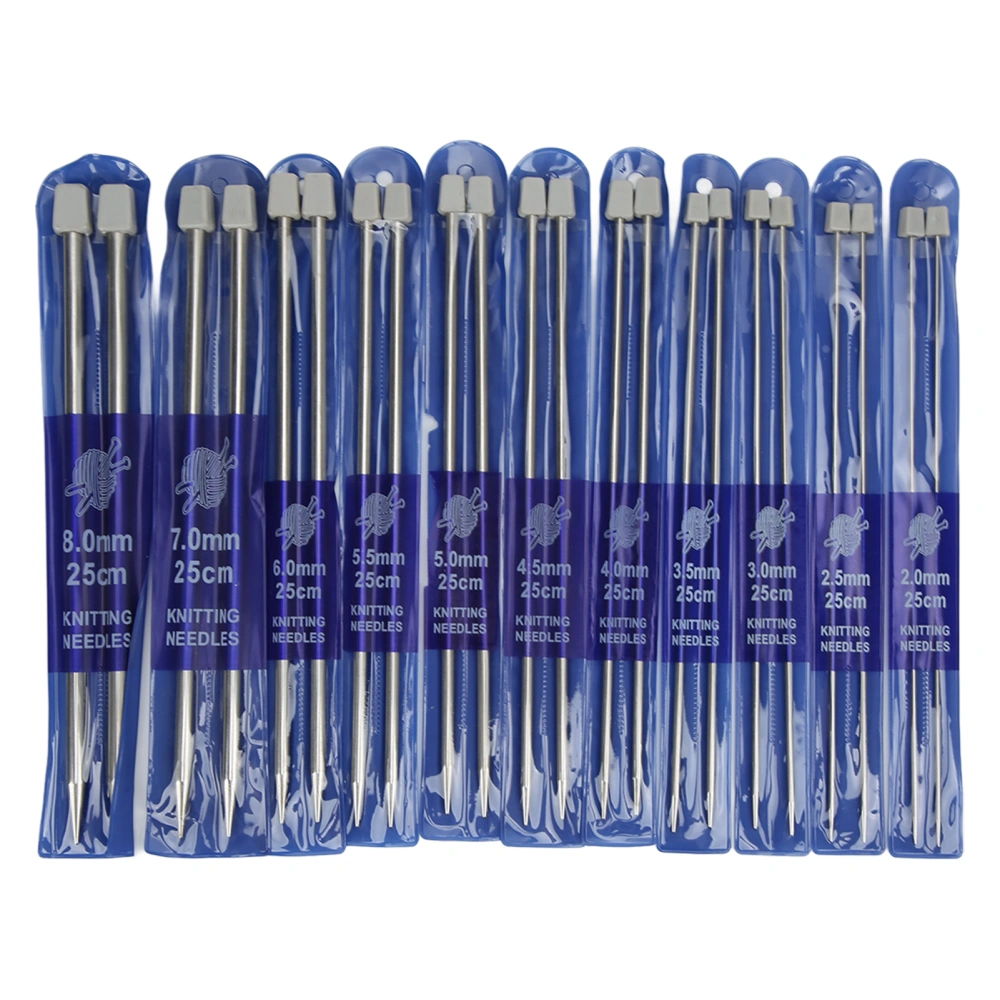 22Pcs Knitting Needles 25cm Stainless Steel Glossy Wide Application Metal Knitting Needles Set