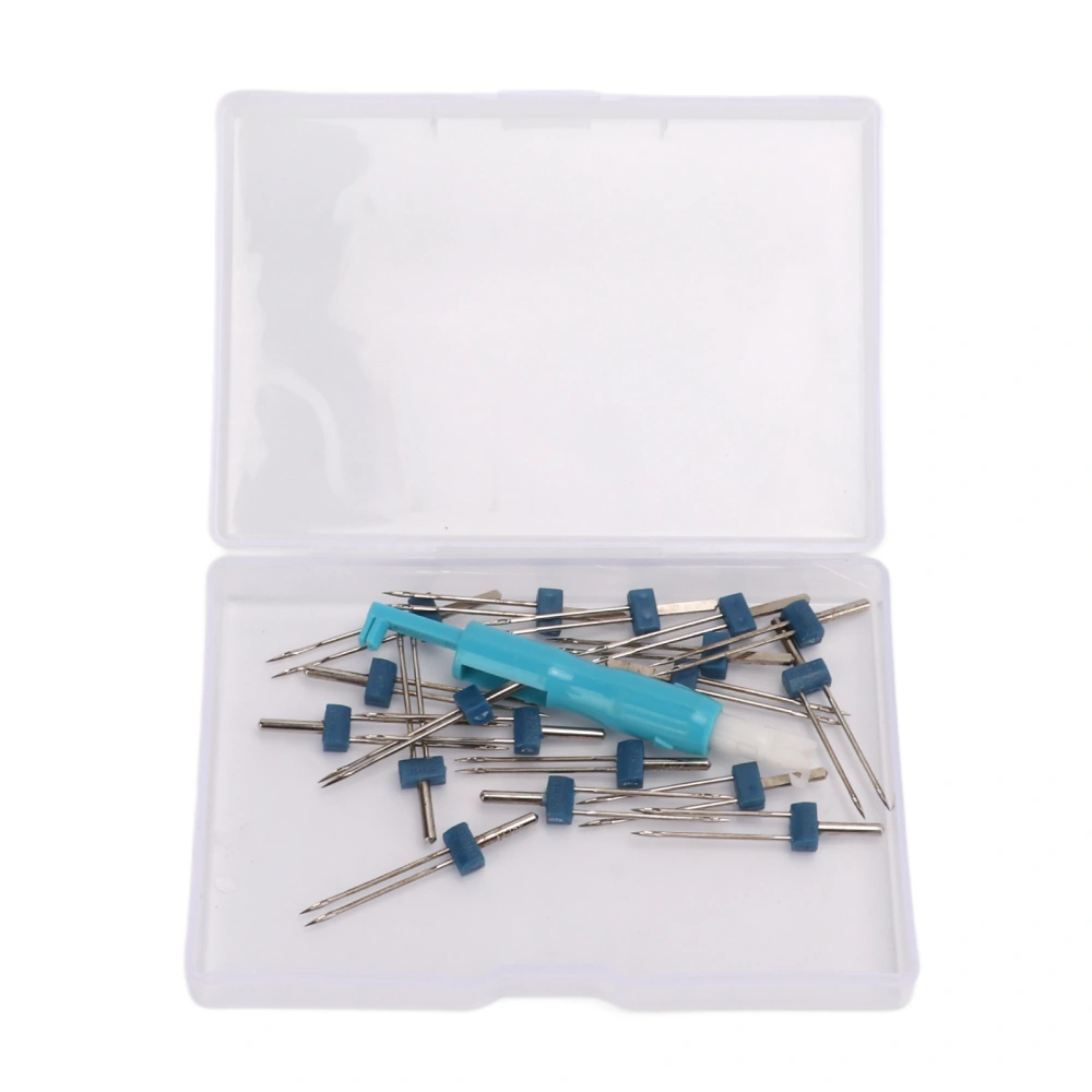 18Pcs Sewing Machine Double Needle Set Practical Design High Toughness Stainless Steel Double Needles Set with ThreaderBlue Threader