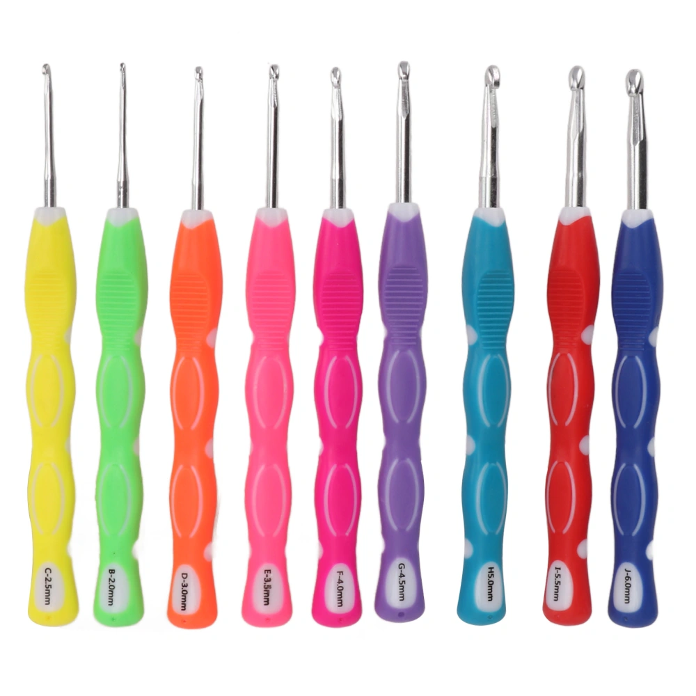 9Pcs Crochet Hooks Premium Aluminum Lightweight Durable Glossy Ergonomic Design Different Colors Crochet NeedleE Type