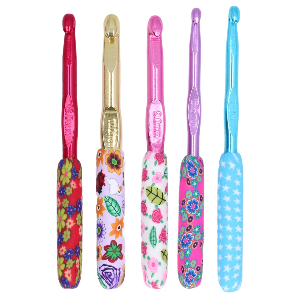 5pcs Crochet Hooks Ergonomic Design Floral Print Convenient Practical Comfortable Hand Feel Knitting Supplies