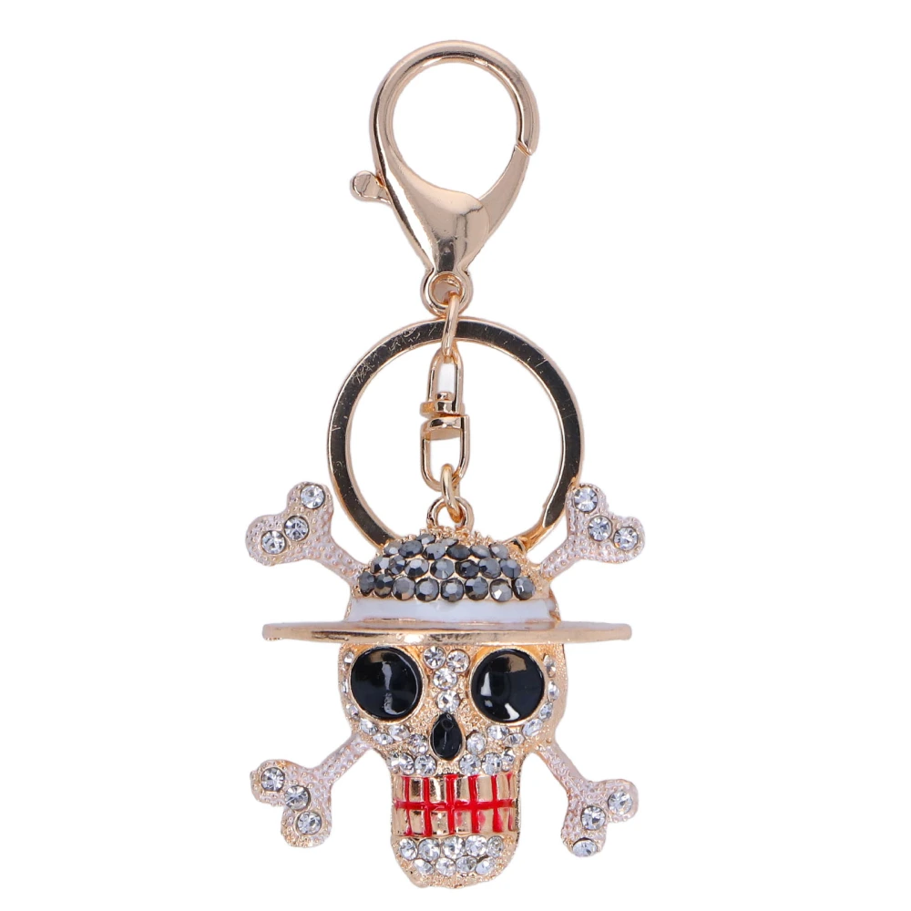 Skull Keychain Unique Design Rhinestone Inlaid Zinc Alloy Durable Wear Resistant Wide Application Backpack KeychainGold