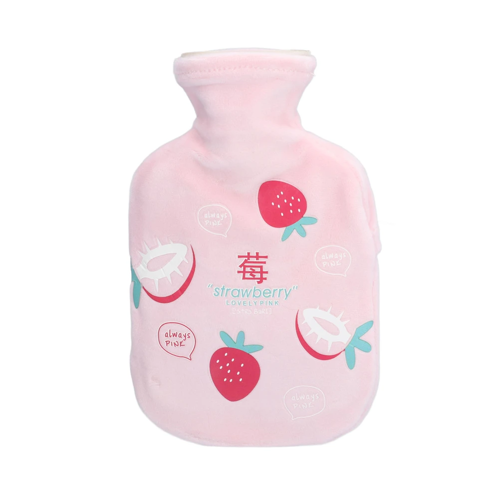 Hot Water Bottle 350ml Thick Washable Natural Rubber Good Elasticity Easy Operation Hot Water BagStrawberry