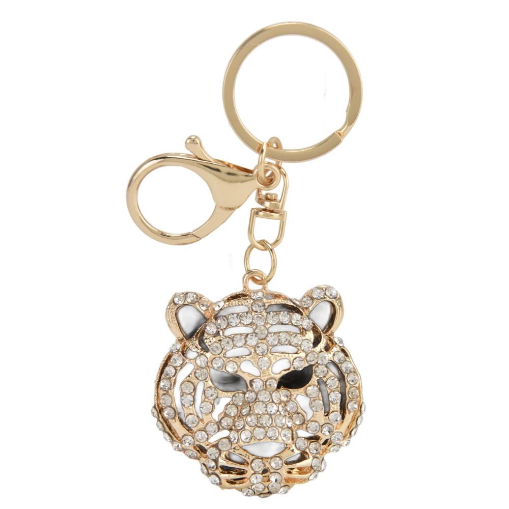 Keychain Pendants Cute Tiger Head Shape Rhinestone Studded Keychain for Car Pendants Bag Decoration Gift