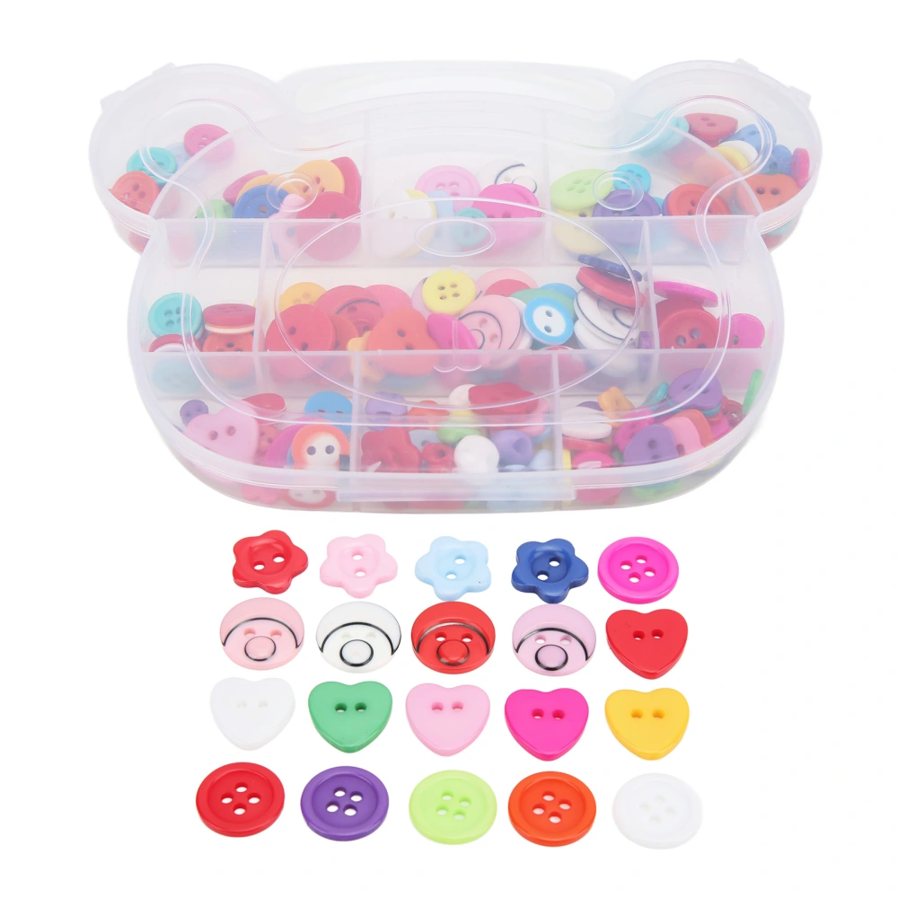 200pcs Resin Buttons Mixed Color Round Heart Shape Sewing Buttons with Storage Box for DIY Craft Clothes Decoration