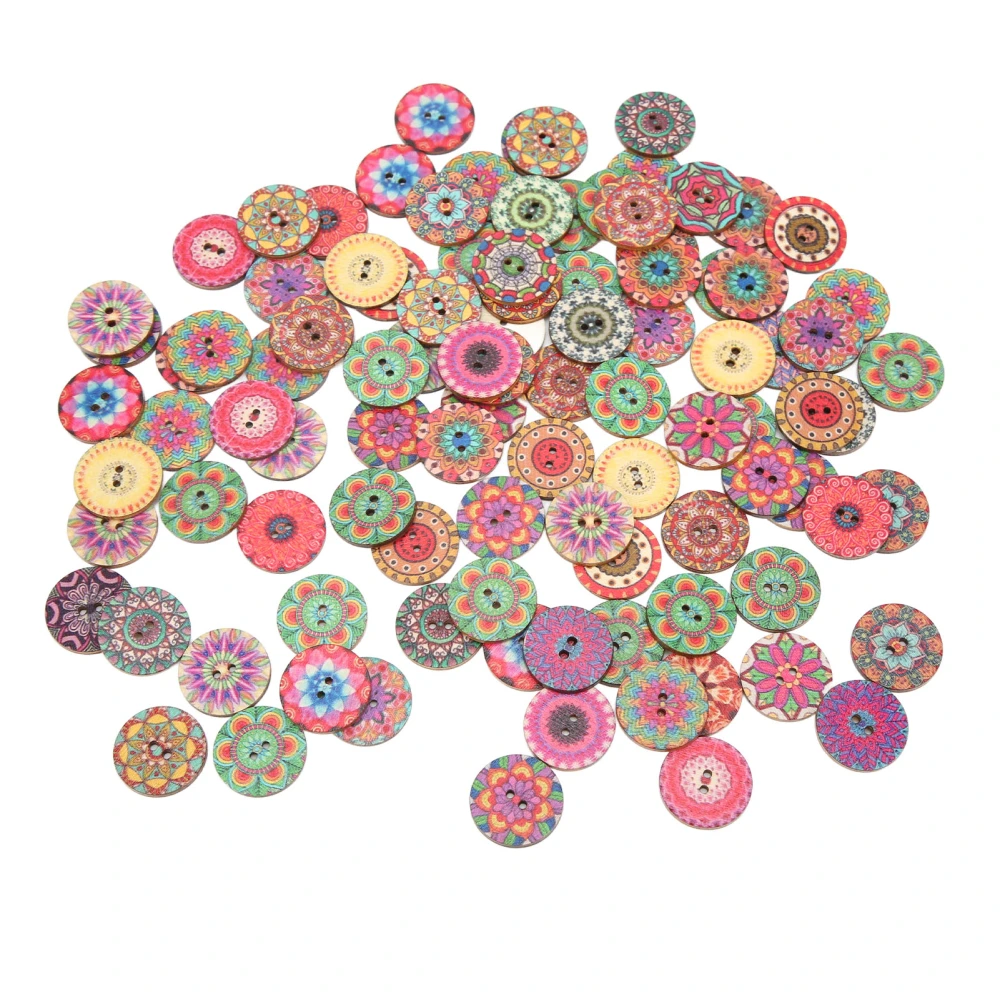 100Pcs Wooden Buttons Retro Flower Pattern Durable 25mm DIY Accessories for Sewing Crafting