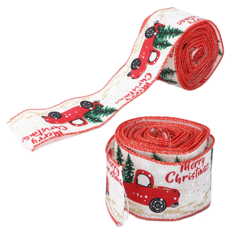 2pcs Christmas Decoration Ribbon Clear Vivid Pattern Durable Packaging Ribbon for Gift Wrapping