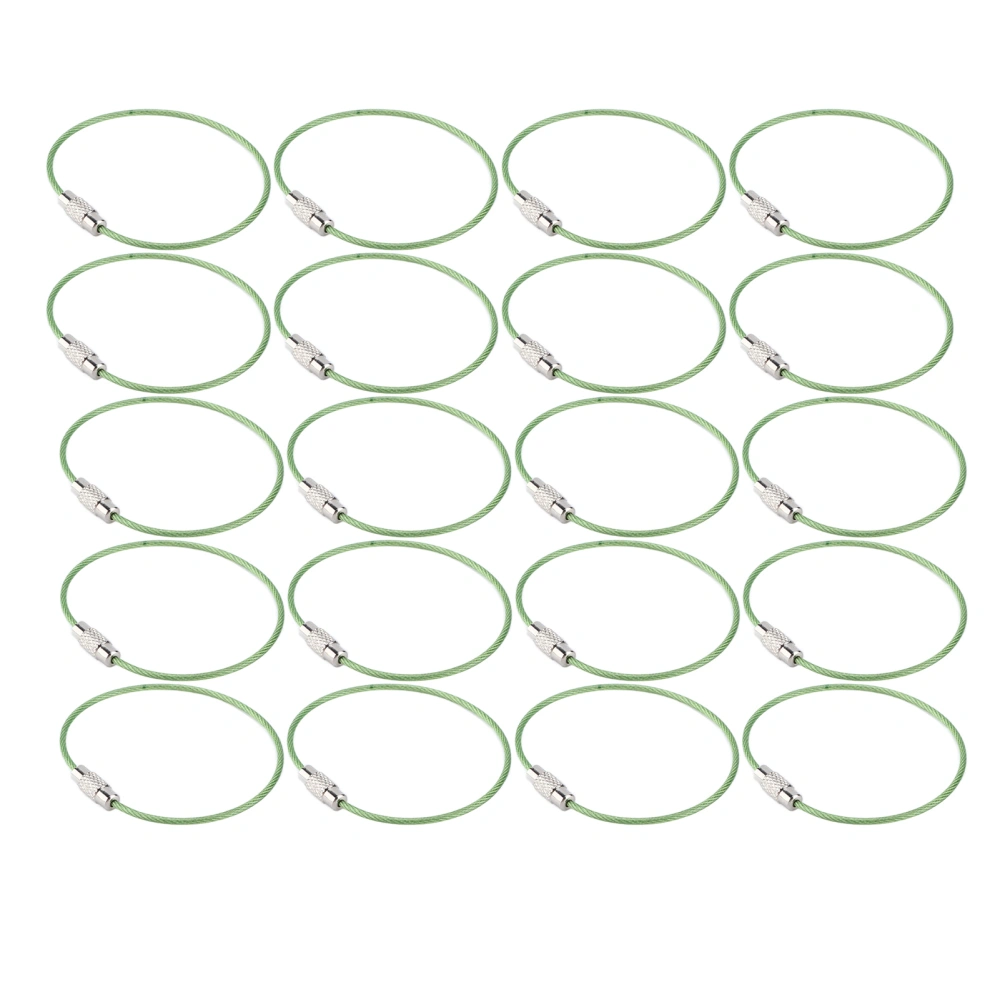 20Pcs Wire Keychains Convex Lines Non Slip Delicate Spiral Head Smoothly Easily Rotate High Toughness Colored Key RingsGreen