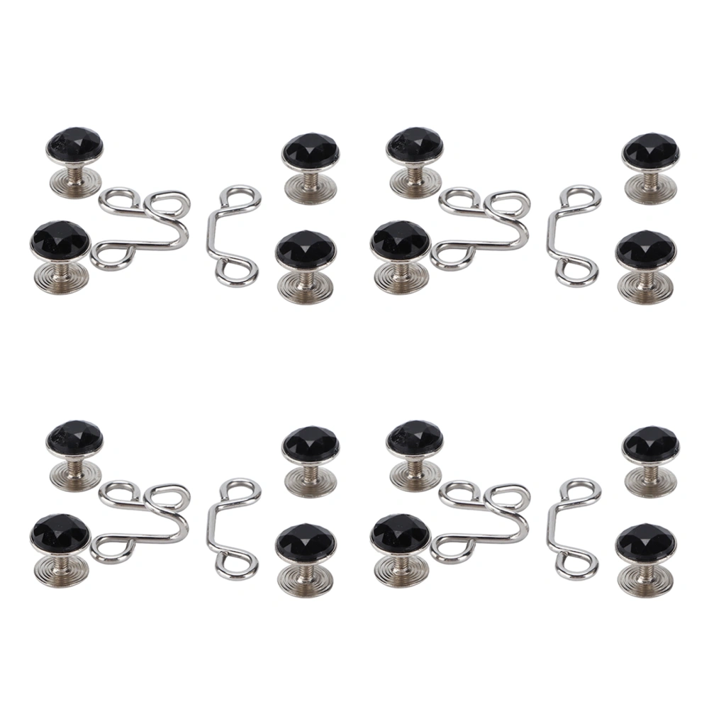 16Pcs Button Pins Reusable Sturdy Durable Detachable Card Slot Design Convenient Jean ButtonSmall Black Rhinestone