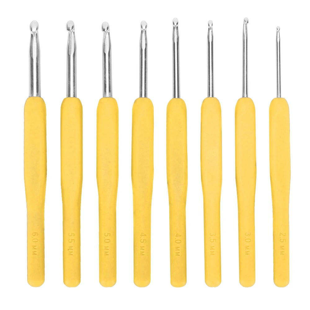 8pcs Crochet Hooks Multiple Colors Sweater Needle Soft Handle Weaving Tools for Handicraft LoversYellow