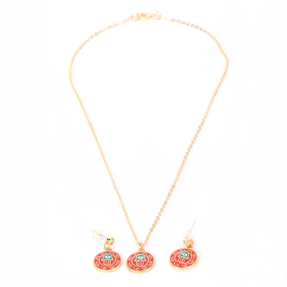 Necklace Earrings Set Red Stylish Simple Pendant Eardrop Suit for Clothing Decoration Gifts