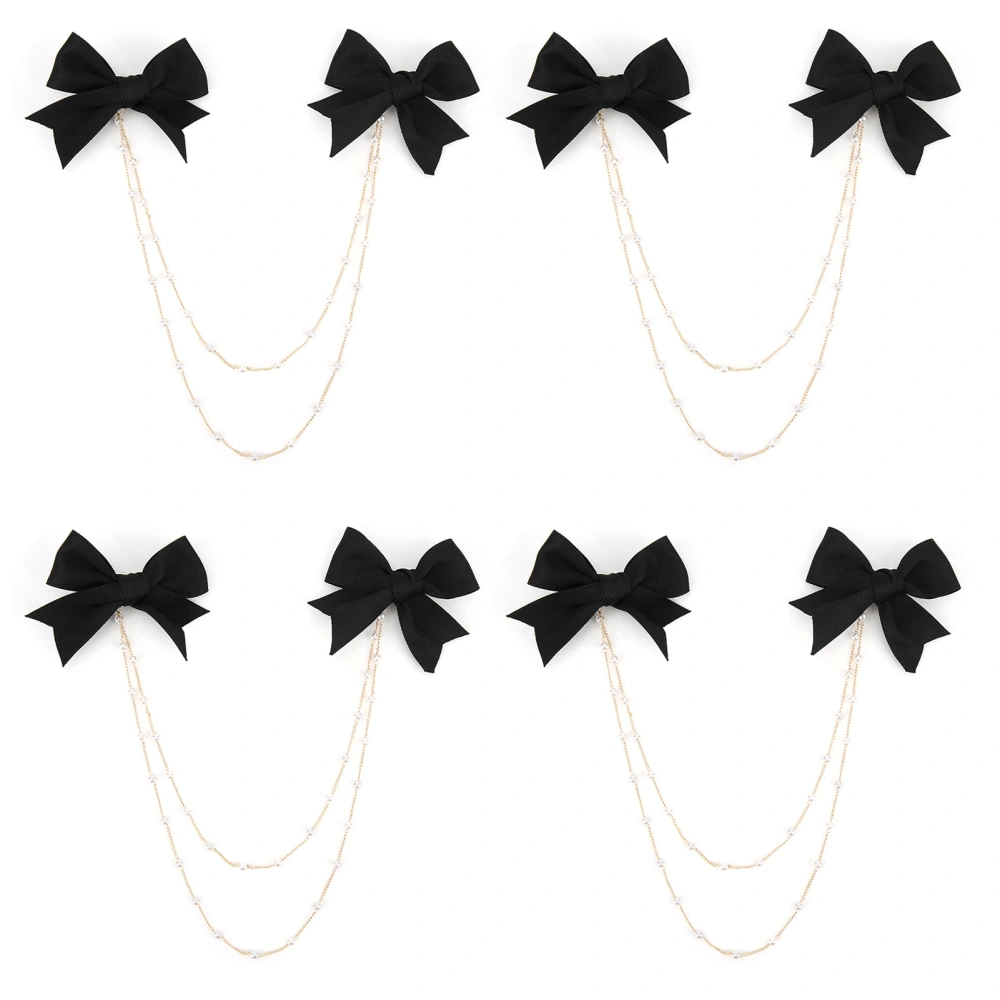 4Pcs Bow Hairpins Metal Snaps Barrettes Hair Clips Accessories with Imitation Pearl Chains for WomenShort Double Bow