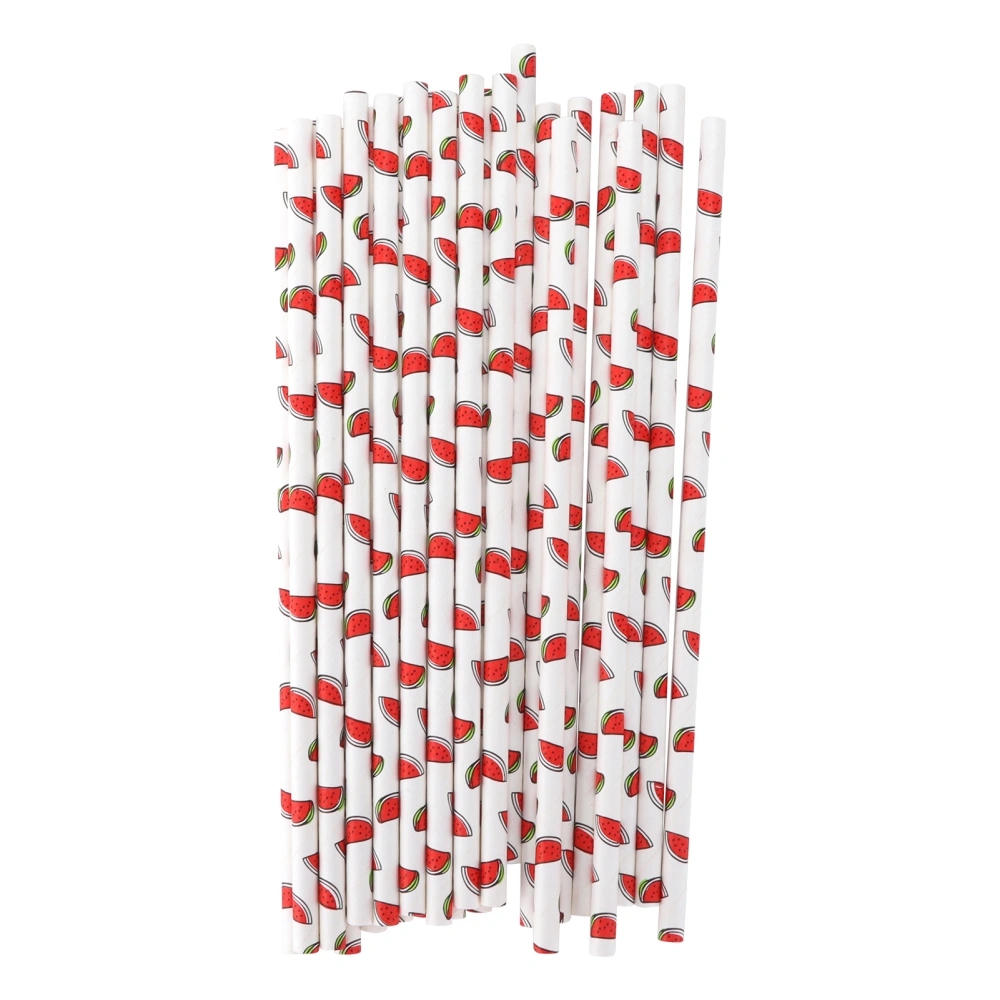 50pcs Beverage Straws Fruit Pattern Biodegradable Paper Straws for Beach Party PicnicWatermelon