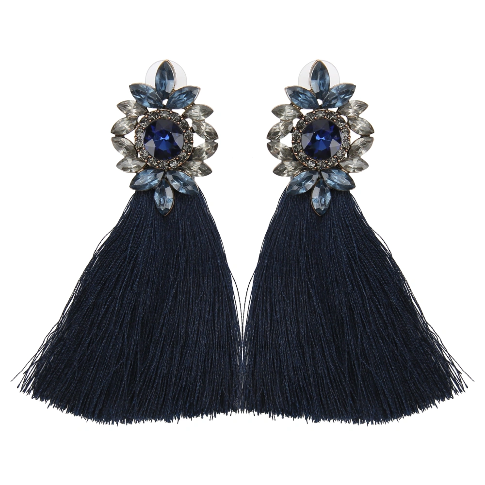 1 Pair Earrings Diamond Flower Shape Vintage Tassel Alloy Material Ear Studs Party DecorationDark Blue