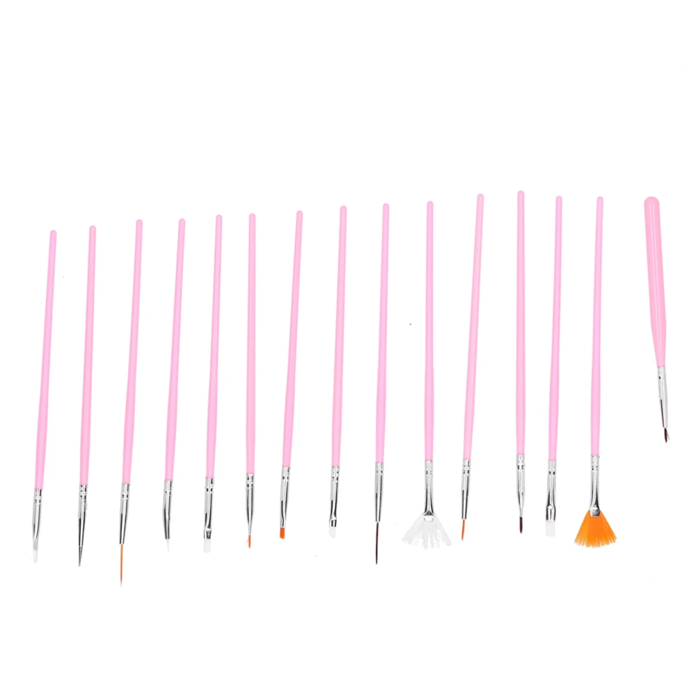 15pcs Professional Nail Art Brush Set DIY Nylon Hair Nail Liner Drawing Painting BrushPink