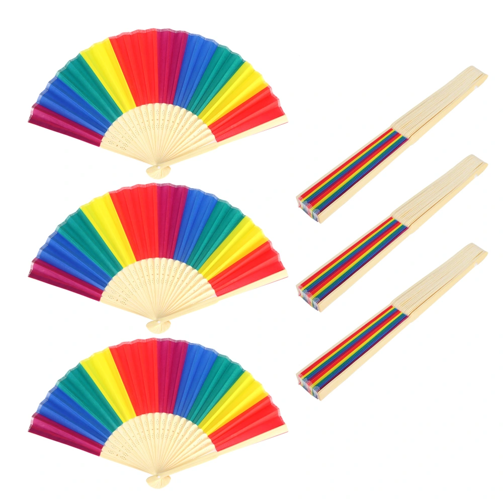 6Pcs 21CM Retro Style Handheld Fan Bamboo Frame Rainbow Folding Fan for Decoration