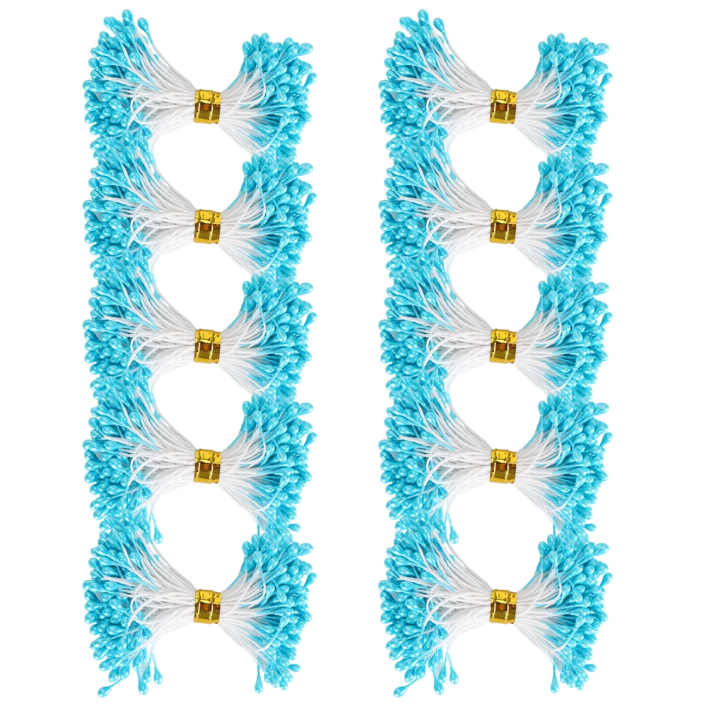 900Pcs Pearl Stamen Blue Double End Flower Core Gypsum Artificial Bouquet Making Accessories(3mm（#21） )