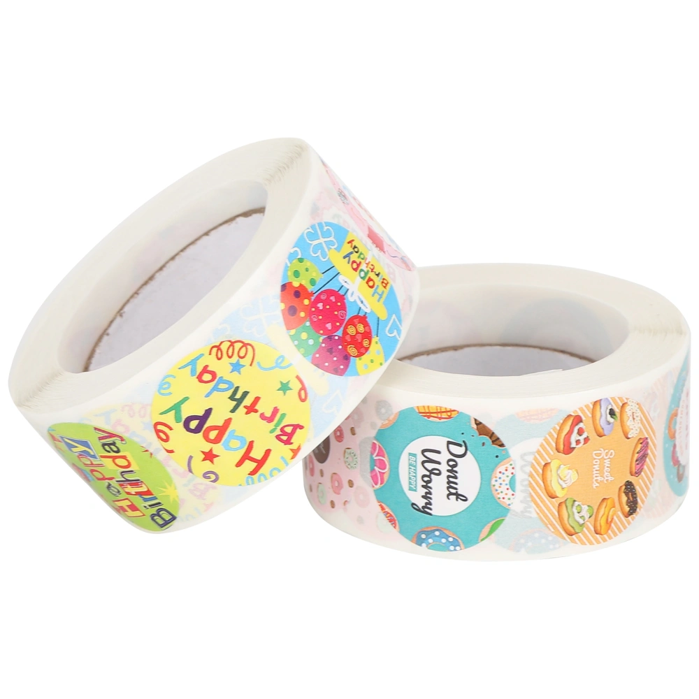 2Pcs Sticker Roll Washi Material Tape DIY Scrapbook Gift Packaging Label Decorative Stickers(Bread Happy Birthday )