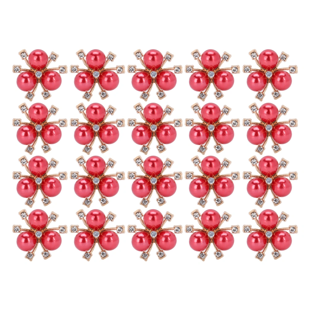 20Pcs Pearl Flower Rhinestones DIY Clothing Cuff Brooch Fashion Jewelry AccessoriesRed