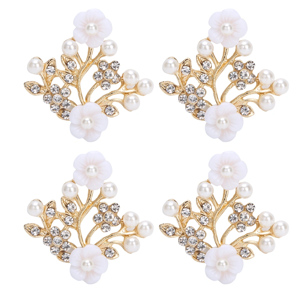 4Pcs Hollow Crystal Flower Shape Buckle Clothes Bags Shoes Buckle Decoration Accessories3.8x4.4cm NO.3 Pearl Flower Branch Shape Buckle