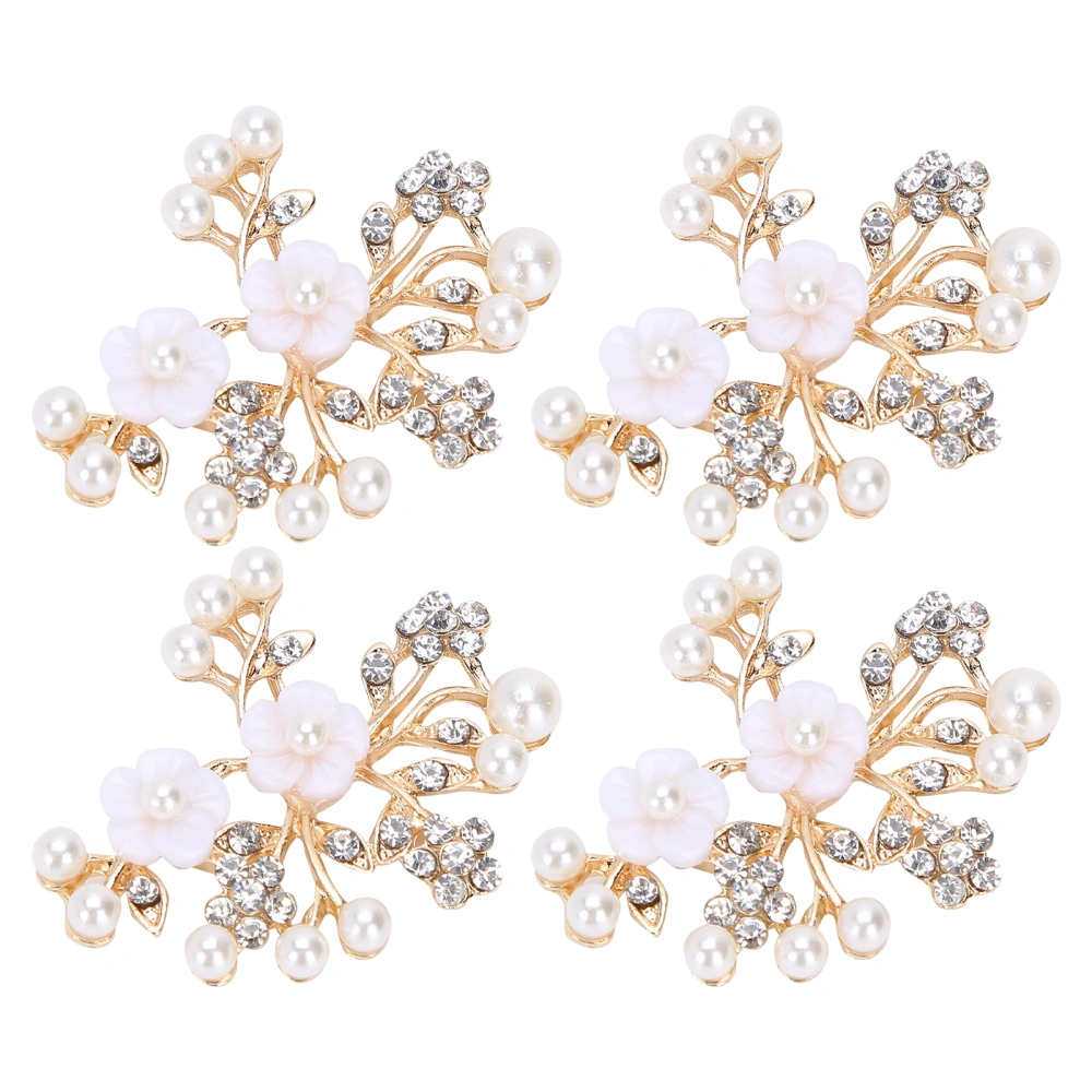 4Pcs Hollow Crystal Flower Shape Buckle Clothes Bags Shoes Buckle Decoration Accessories5.2x4.2cm NO.1 Pearl Flower Branch Shape Buckle