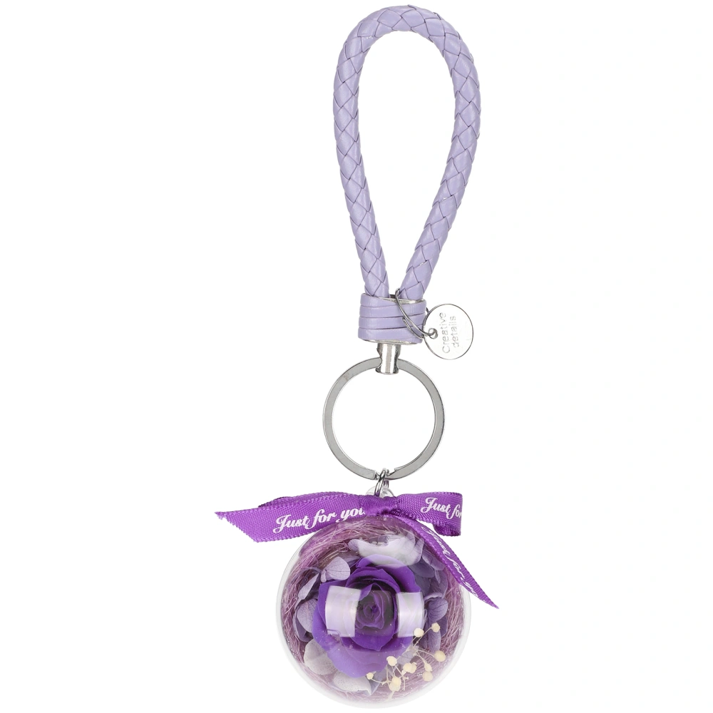 Preserved Flower Keychain Creativity Hanging Round Ball Pedant Gift Craft OrnamentsPurple