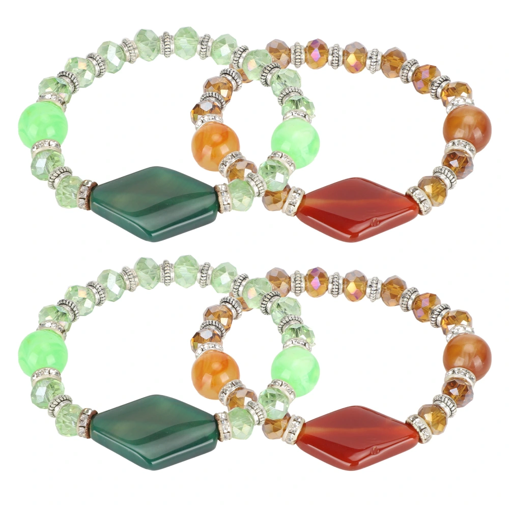 2 Set Elastic Crystal Bracelets Beads Wild Simple Stylish Craft Ornaments Green Coffee Color