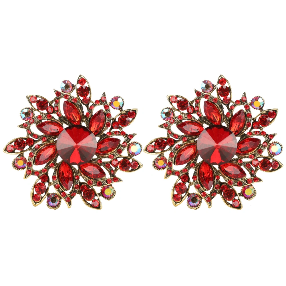 2Pcs Flower Brooch Retro Diamond Fashion Clothing Suit Lapel Corsage AccessoriesRed