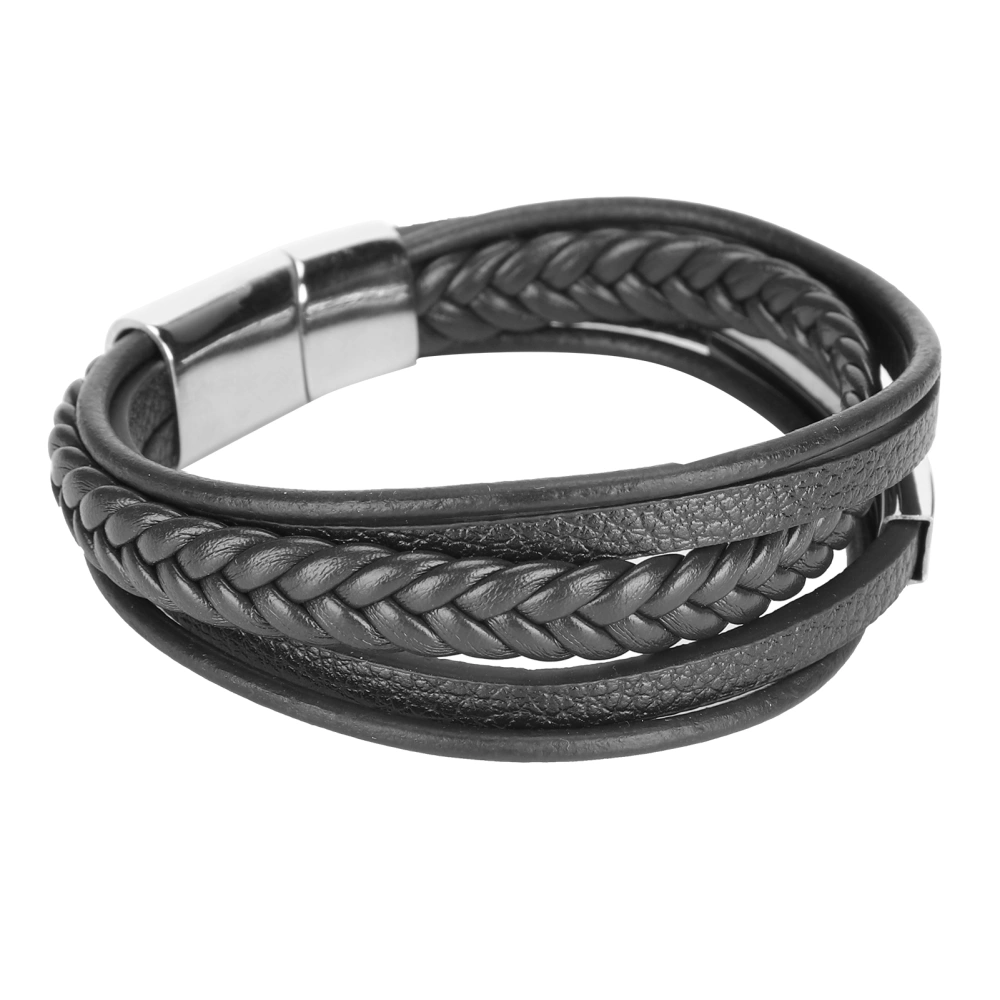 20.5cm Men MultiLayer Bracelet Woven Bracelet Hand Wristband with Magnetic Buckle(Black )