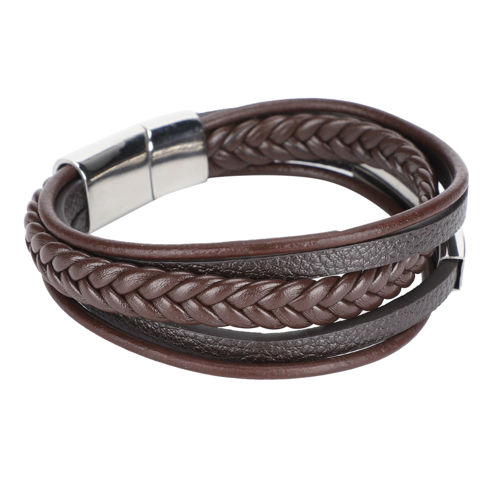 20.5cm Men MultiLayer Bracelet Woven Bracelet Hand Wristband with Magnetic Buckle(Brown )