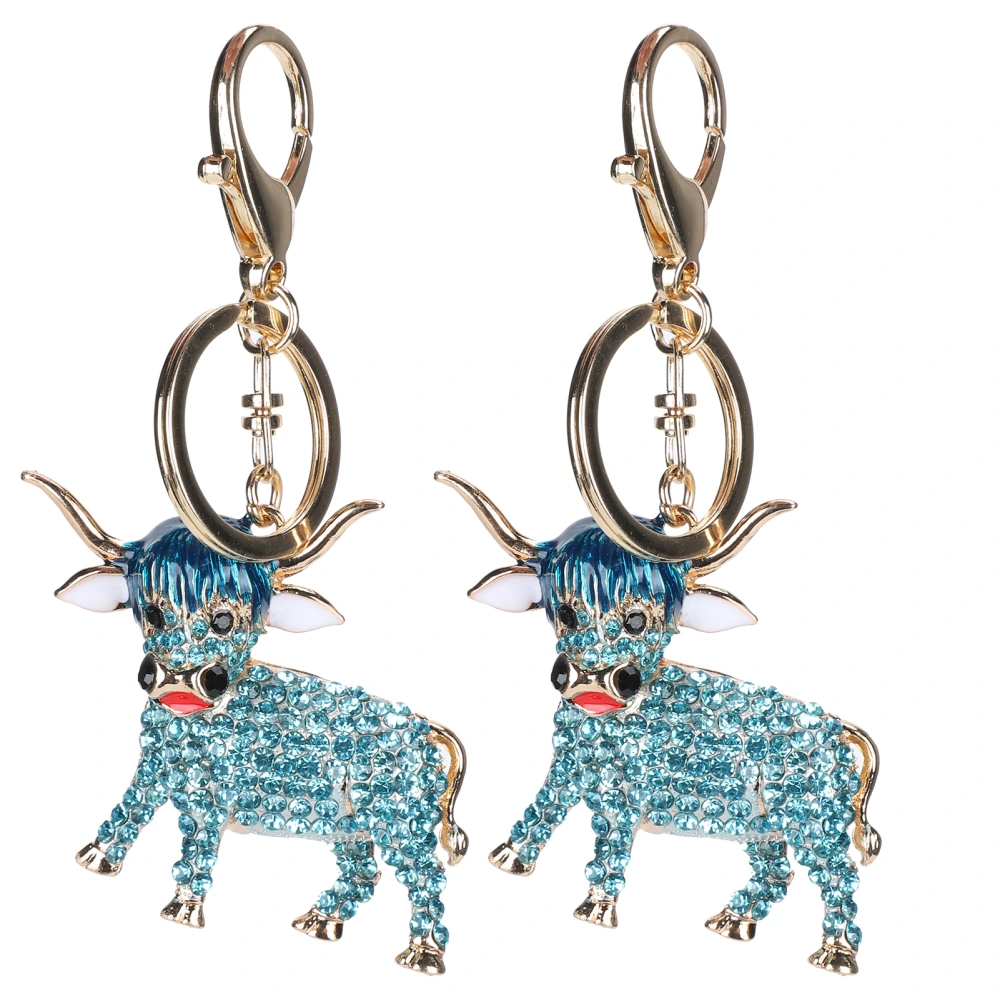 2Pcs Keychain Pendant Cartoon Zinc Alloy Small Cow Shape Key Ring Decoration GiftBlue