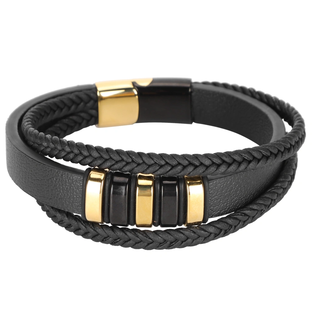 Leather Woven Bracelet Braided Knitting Wrist Band Magnetic Buckle Black Hand Decoration22.5cm