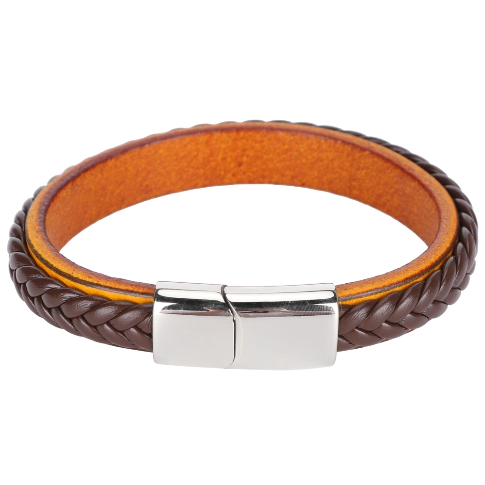 Leather Woven Bracelet Braided Wrist Band Vintage Magnetic Buckle Hand Decoration 20.5cmLight Brown