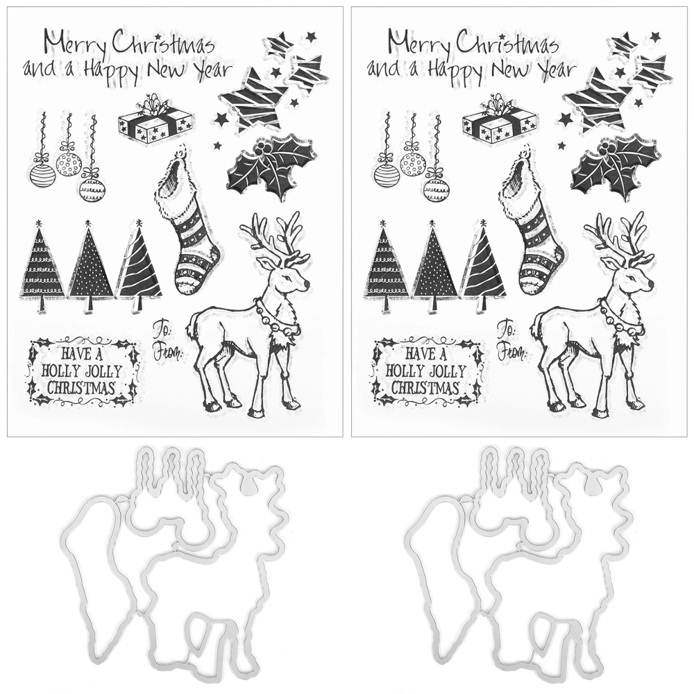 2 Set Transparent Stamp Rubber TPR Rectangle DIY Journal Christmas Pattern Craft Art