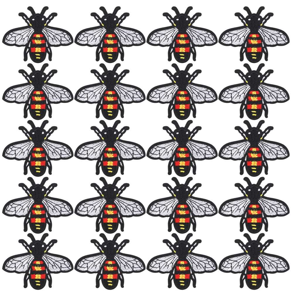 20Pcs Embroidery Cloth Stickers White Wing Bee Insect Iron Patches Clothes Backpack Accessories