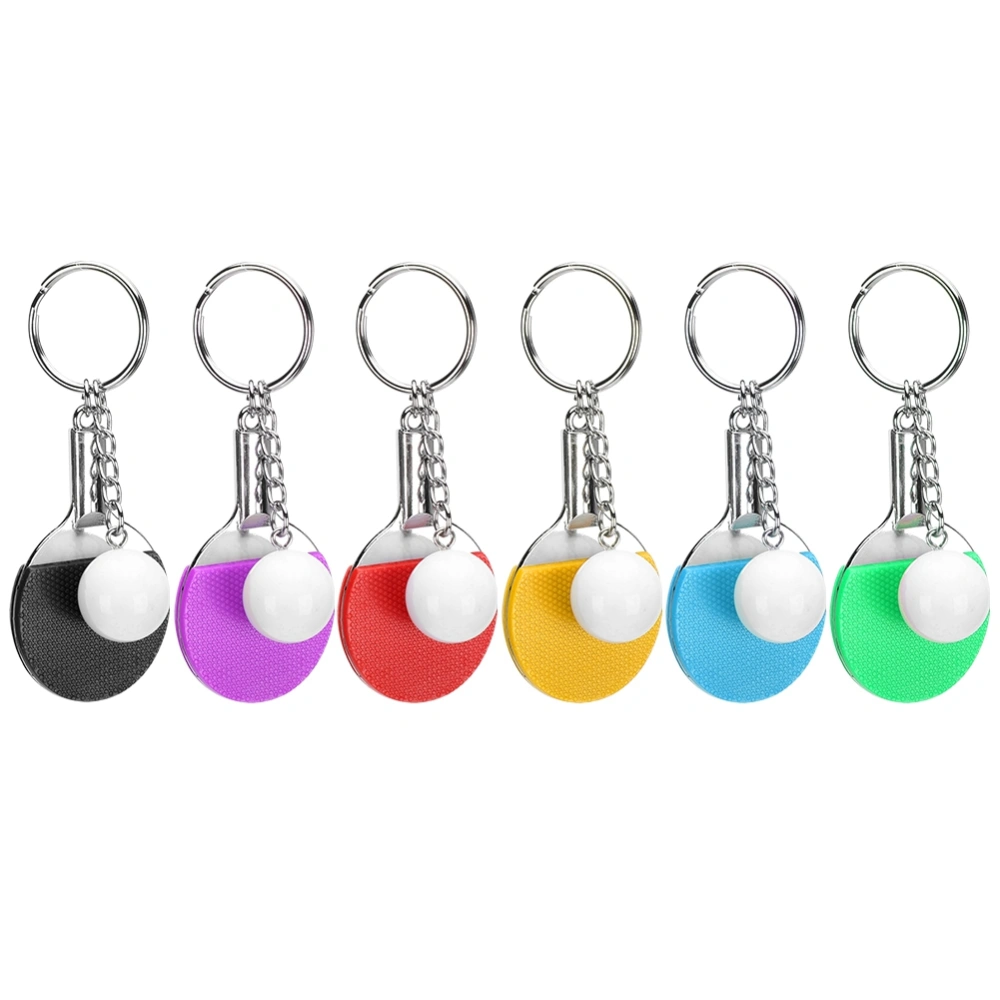 6Pcs Mini Table Tennis Racket Keyring PingPong Bat Key Chain Keyfob Bag Hangings