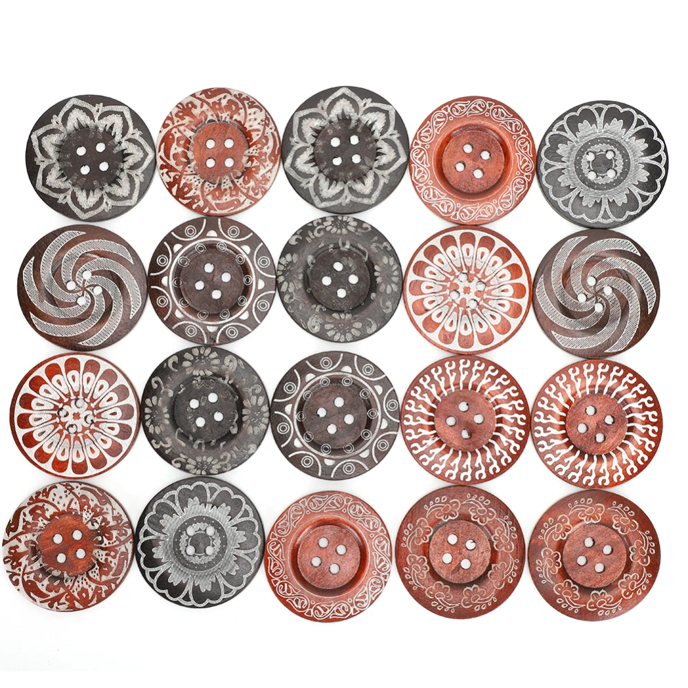 6cm 20pcs Mixed Pattern 4Holes Wood Sewing Buttons for Sweater Overcoat Decor