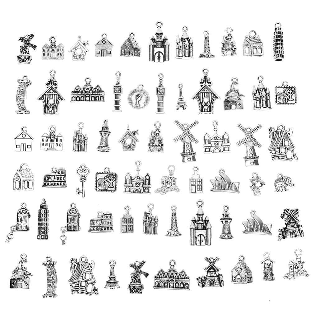 DIY Pendants Accessories Alloy Architecture Pattern Hand Made Jewelry Material(60pcs styles)