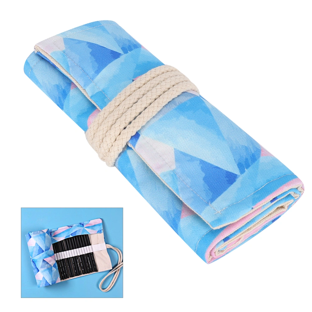 Canvas Pencil Roll Case Cotton Large Capacity 36-Holes Cartoon Students StationaryDiamond Pattern