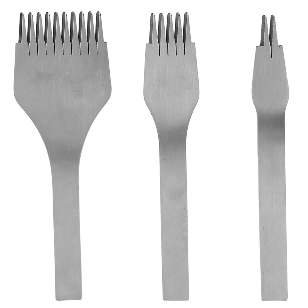 3pcs Steel Leather Chisel Hole Punching 2+5+10 Prong DIY Hand Made Leathercraft Tool Kit(2.7Mm 0..11in )