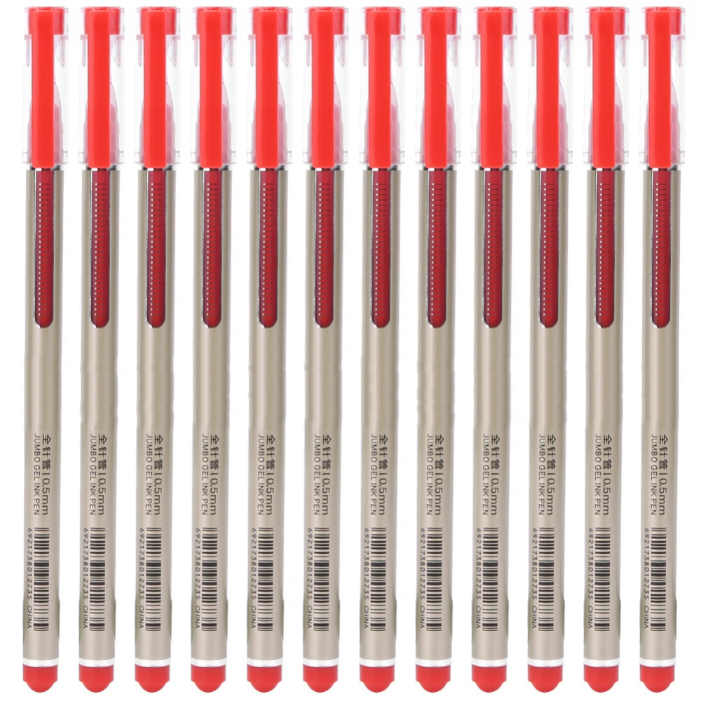 12pcs Gel Ink Pen 0.5mm Large Capacity Refill Sign Pen Student Stationery Office SuppliesRed